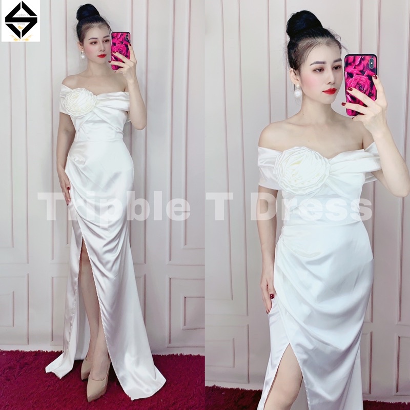 Đầm body dạ hội bẹt vai hoa hồng ngực siêu xinh TRIPBLE T DRESS - size M/L - MS385V