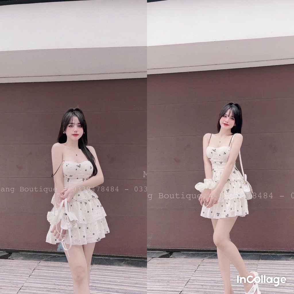 Đầm váy nữ họa tiết hoa 2 dây bánh bèo tôn dáng trẻ trung sang trọng thanh lịch siêu xinh