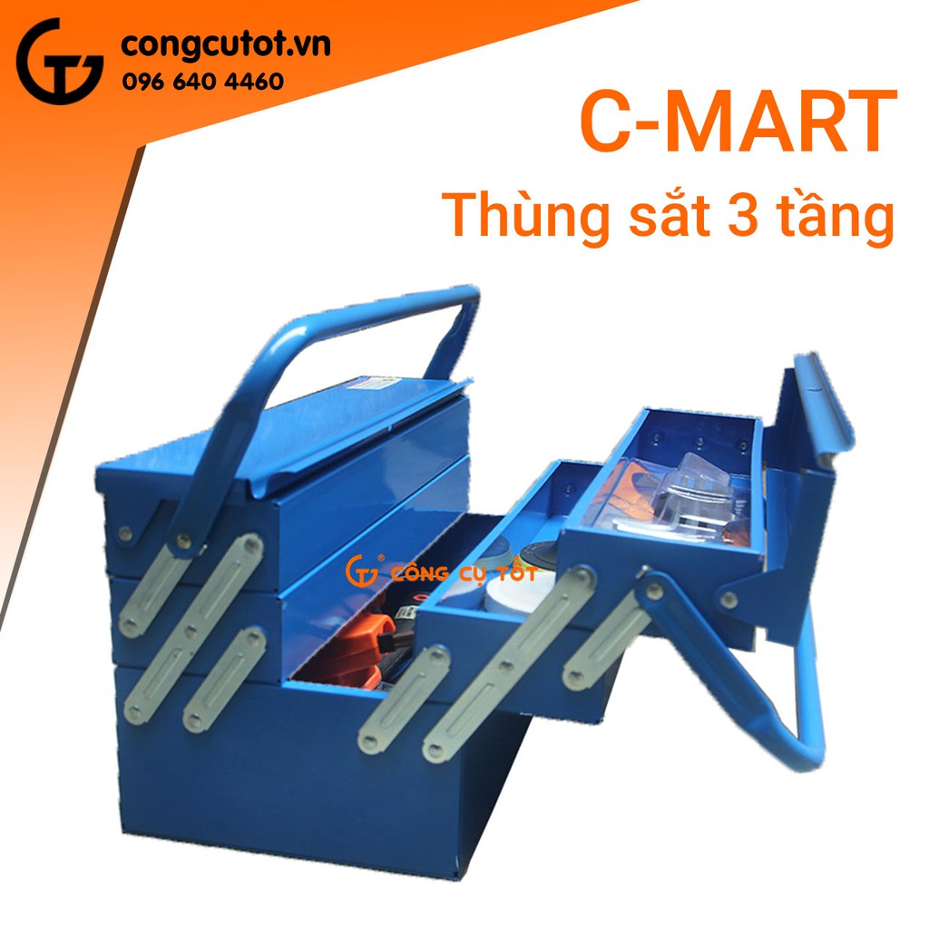 Thùng đồng nghề 3 tầng tự mở bằng thép dày C-Mart L0043-18 465 x 200 x 195