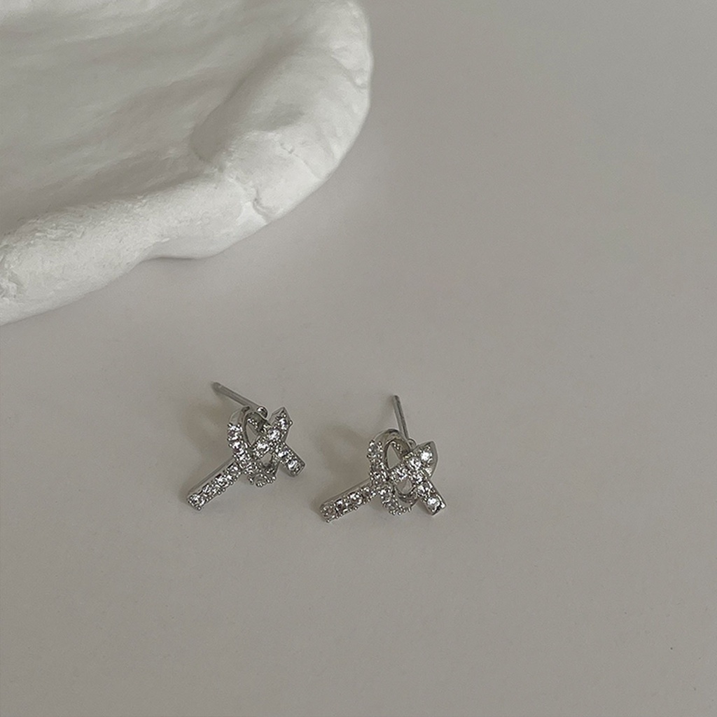 Khuyên Tai Thắt Nút Đính Đá Zircon Cao Cấp Thiết Kế Thanh Lịch Cho Nữ