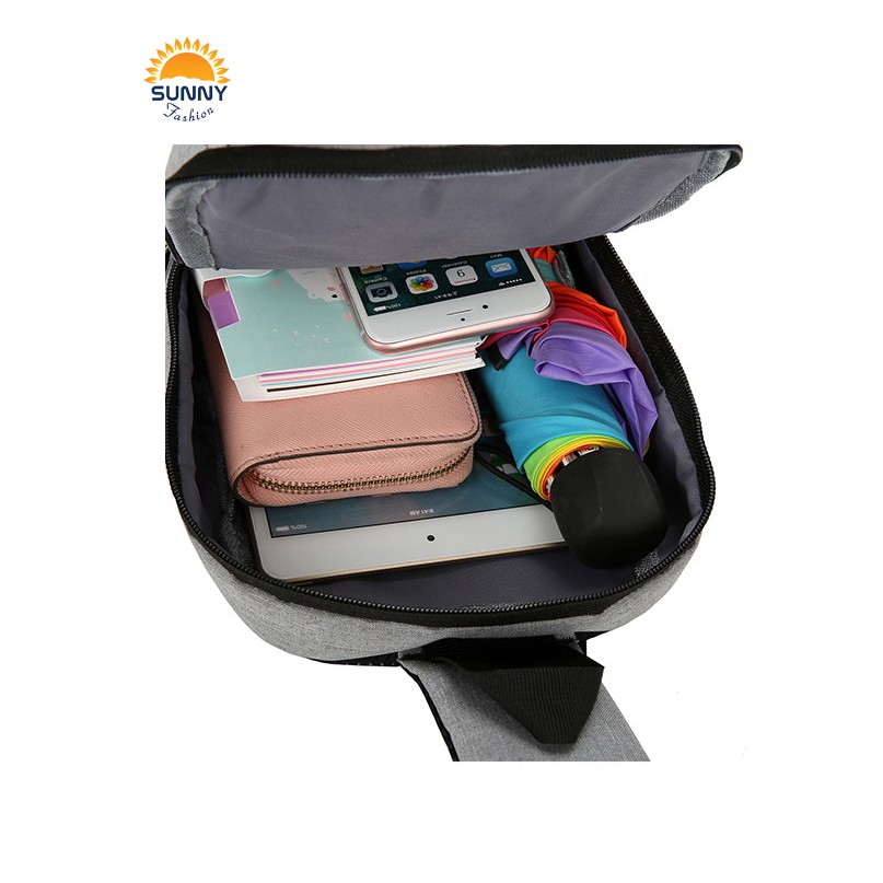 Túi đeo chéo nam, nữ vải canvas cao cấp, màu ghi viền chữ U đẹp mắt, T516 | BigBuy360 - bigbuy360.vn