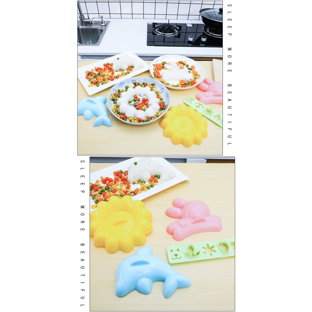 Bộ 4 khuôn ép cơm hình thỏ, hoa, cá heo
