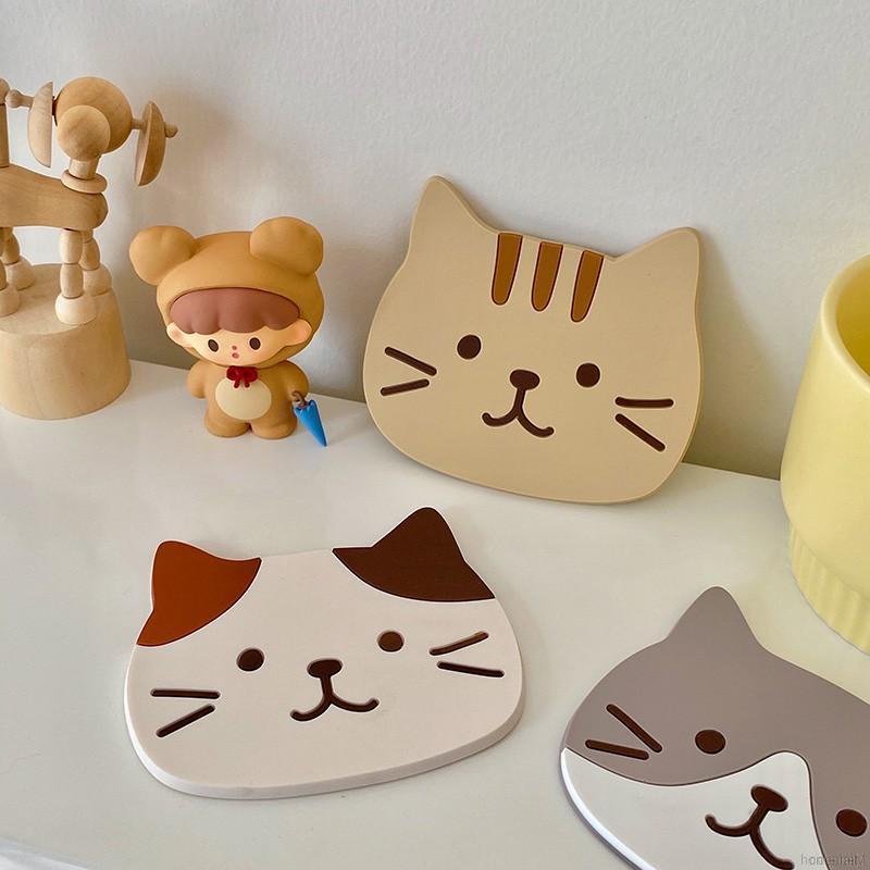 Miếng lót ly chén dĩa tô silicone thiết kế hình mèo đáng yêu chống trượt dành cho nhà bếp