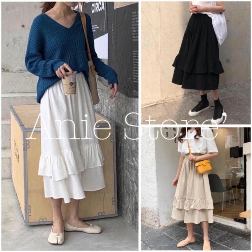 Chân Váy Midi Nữ 🦋 Chân Váy Vạt Bèo 2 Tầng 3 Màu 🦋Kiểu Dáng Dịu Dàng Cá Tính