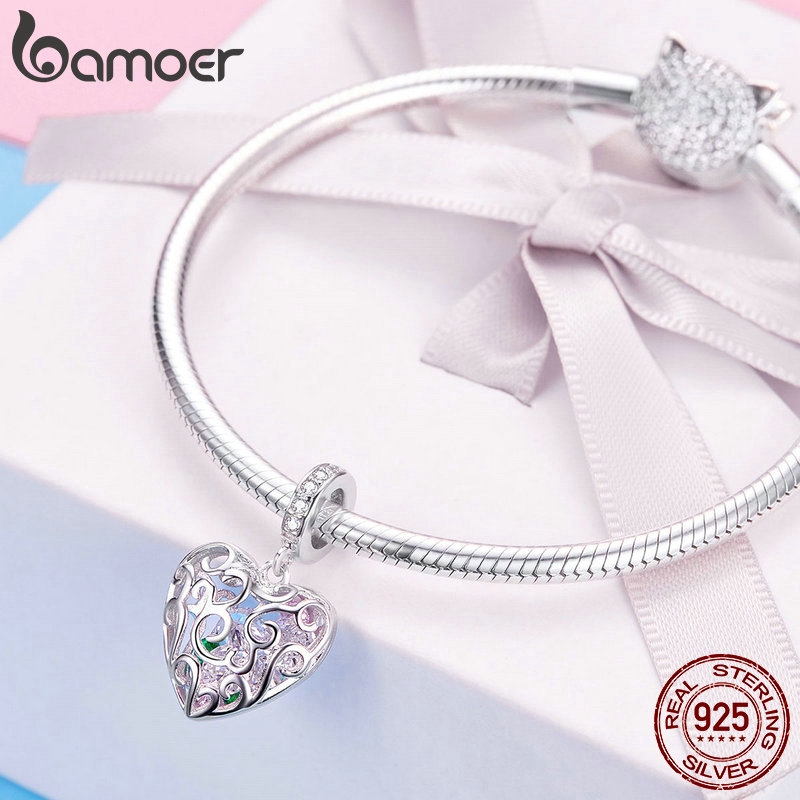 Hạt phụ kiện Bamoer SCC1126 kiểu trái tim để trang trí mặt dây chuyền