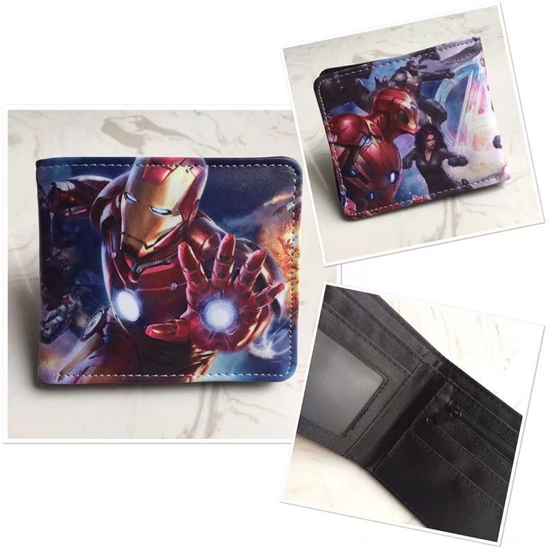 Ví gập dáng ngắn chất liệu da PU in họa tiết nhân vật Marvel thời trang cho nam