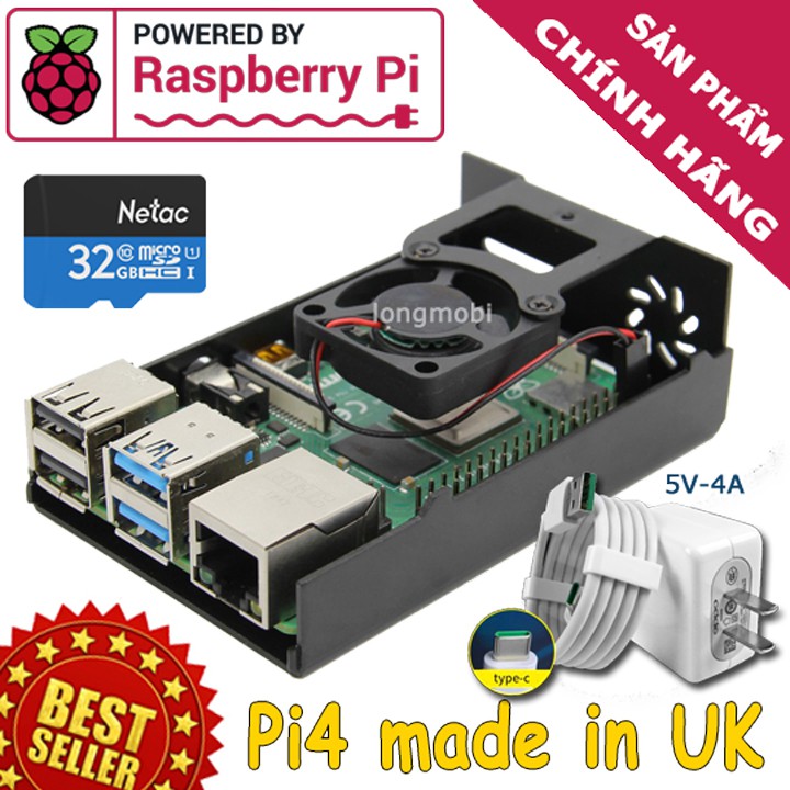 Raspberry Pi 4 Model B 2GB DDR4 | Made in the UK |CASE |Nguồn 5V-4A|Thẻ 32GB | BigBuy360 - bigbuy360.vn