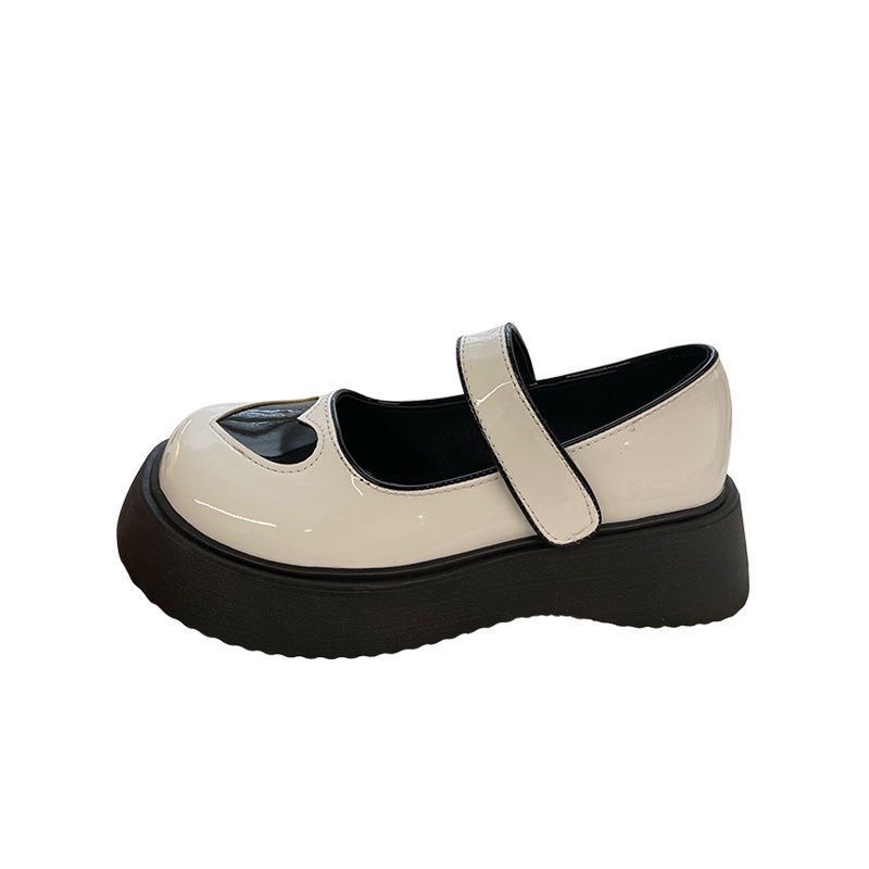 Giày Oxford nữ đế cao, Giày da đế dày mũi tròn trái tim phong cách ulzzang