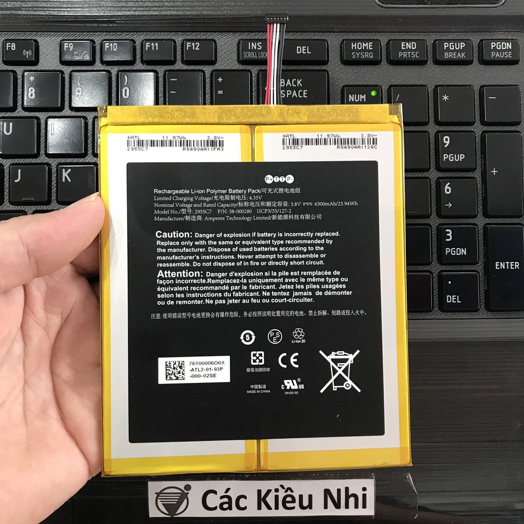 Pin 2955C7 | Amazon Kindle Fire HD 10.1 7th Gen SL056ZE | 6300mAh 3.8V 23.94Wh 1ICP3/55/127-2 R54904A1126C