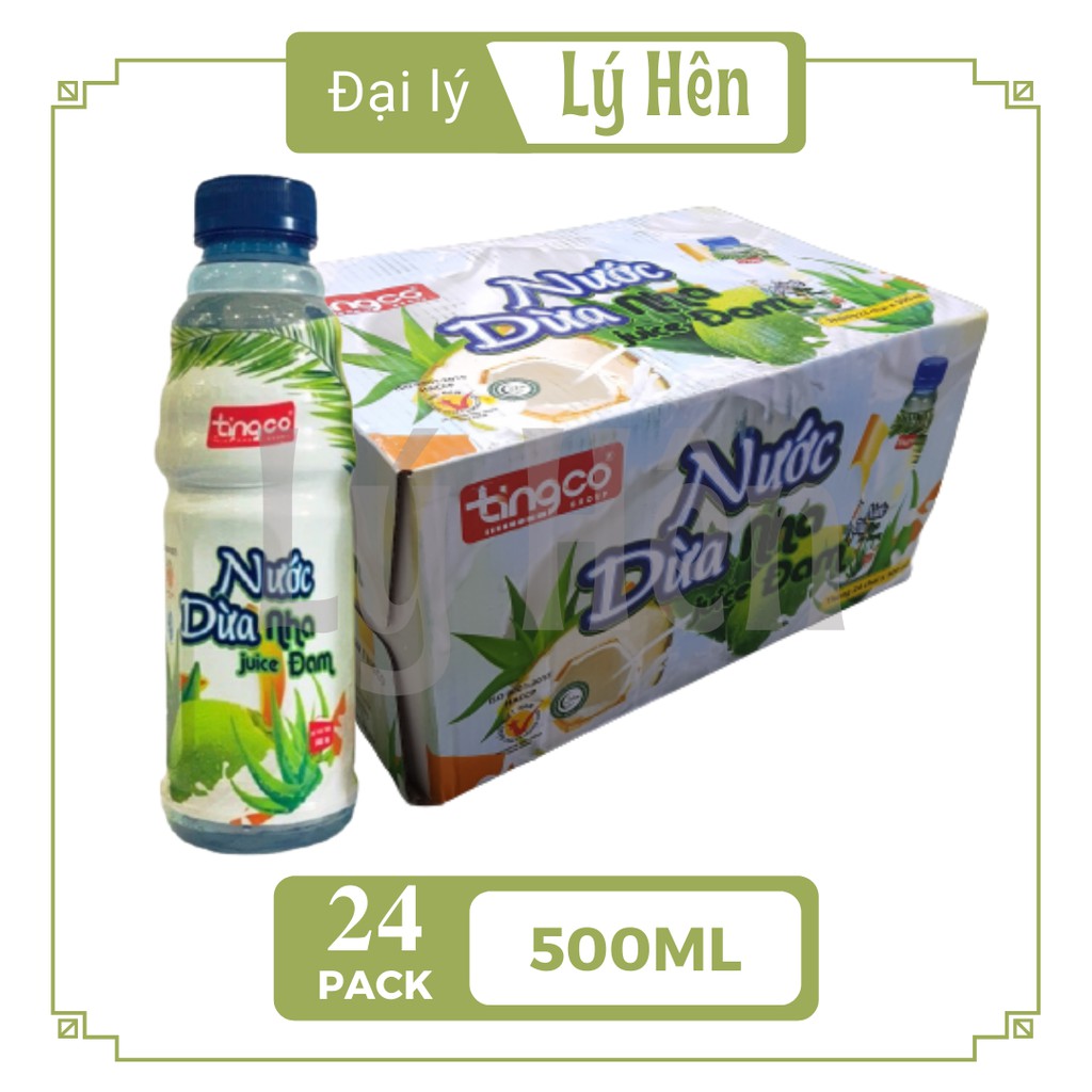 [Toàn quốc] Thùng 24 Chai Nước Dừa Nha Đam Tingco Chai Nhựa PEP 500ml Date Luôn Mới