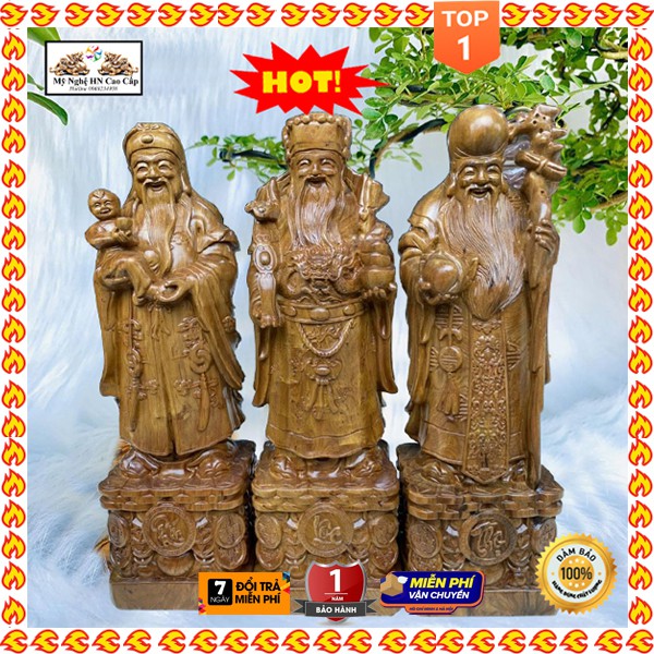 🔥HÀNG HOT🔥 Bộ Tam Đa Phúc Lộc Thọ Gỗ Bách Xanh Cao Cấp Đẹp, Trang Trí Nhà Cửa Cao 30/40/50