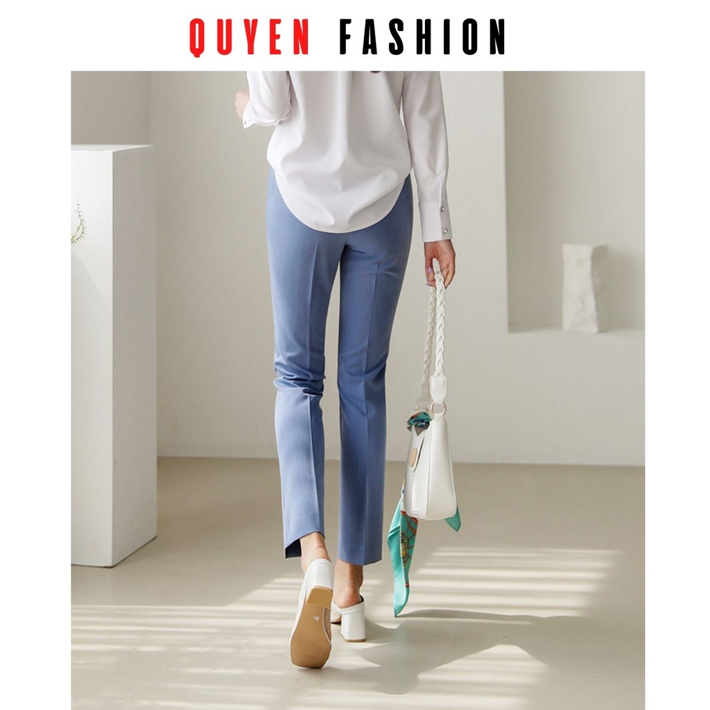 Quần tây công sở nữ màu xanh pastel đính 2 khuy trang trí, kiểu suông đứng trẻ trung, thanh lịch KQ140