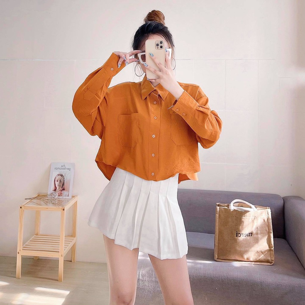 (HÀNG MỚI VỀ-FREESHIP) ÁO SƠMI CROPTOP TAY DÀI ❤️❤️❤️XƯỞNG MAY NHÀ BELL_AA010