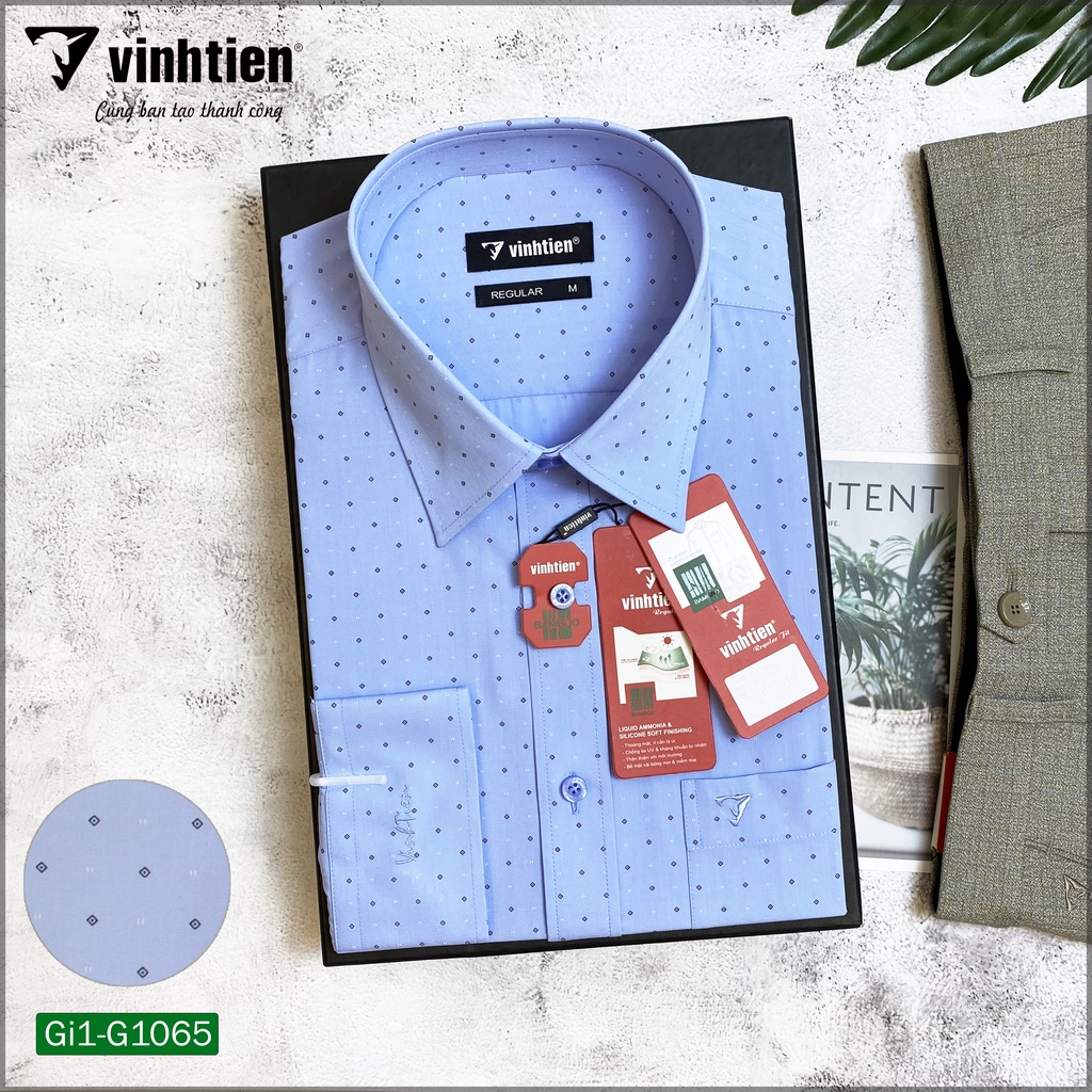 Áo Sơ Mi Nam Dài Tay Họa Tiết Bamboo Vĩnh Tiến Form Regular Vạt Ngang 415