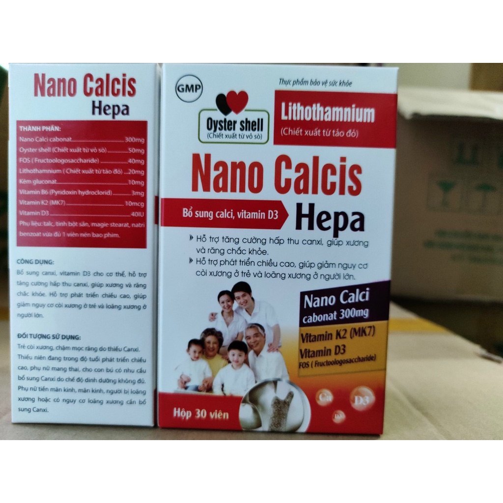Viên uống Nano canxi Hepas - Bổ sung canxi từ vỏ sò, tảo biển cho bà bầu, trẻ em (Lọ 30 viên)