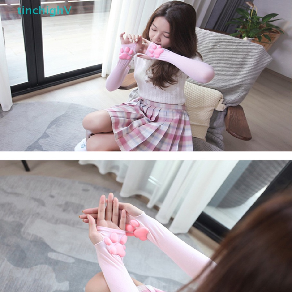 Găng Tay Chống Nắng UV Co Giãn Hình Chân Mèo Dễ Thương