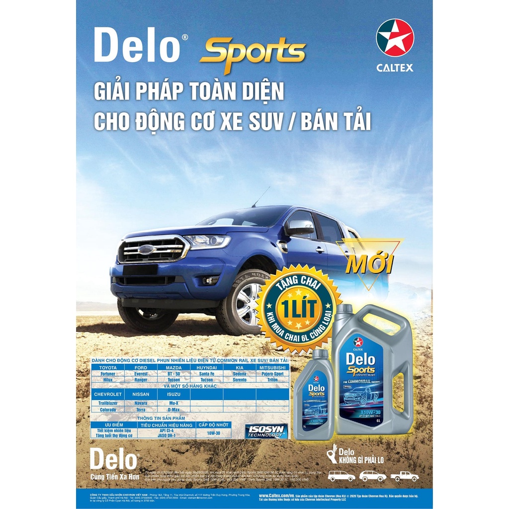 Nhớt ô tô Caltex Delo Sports Synthetic Blend 10w30 cho máy diesel [ 7L ]