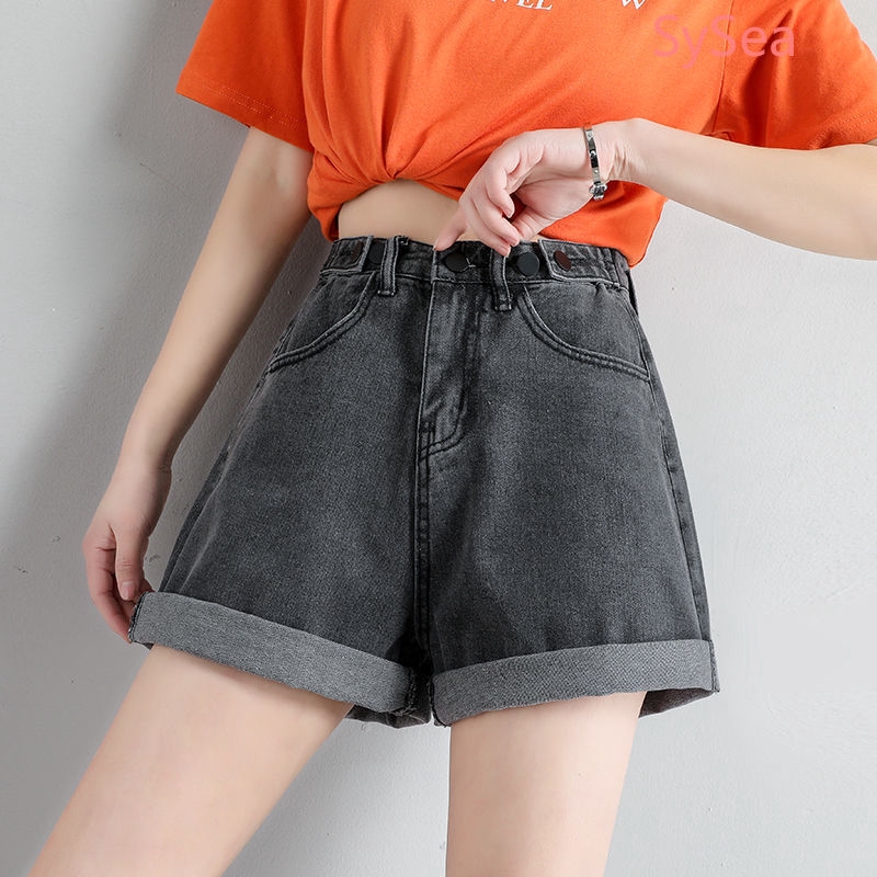 Quần Short Jean Lưng Cao Ống Rộng Thời Trang Mùa Hè Cho Nữ