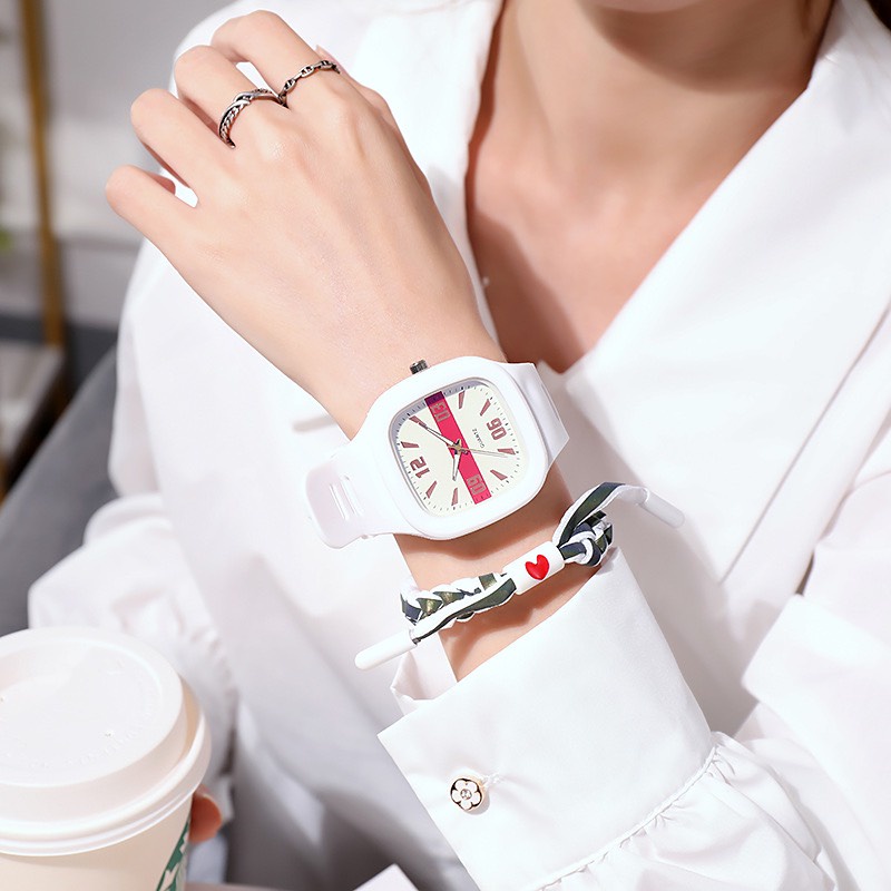 Đồng hồ nữ mặt vuông 400 điện tử hot trend nam nữ thời trang Unisex