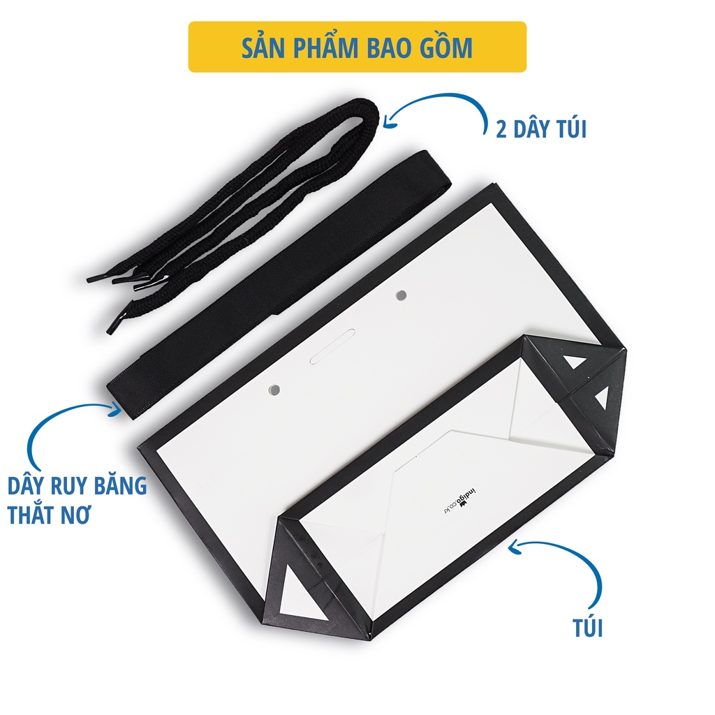 Túi giấy cứng Hình thang màu trắng đen kèm nơ ruy băng TGCMTVD01 Cao Cấp Kiểu Dáng Thời Trang Style Hàn Quốc-Saigonir