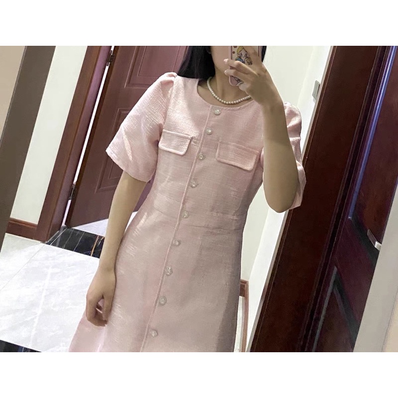 Đầm Dạ Dáng Suông Màu Hồng Tay Ngắn Thu Đông-kèm ảnh thật 3 hình cuối