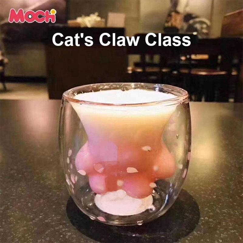 Ly uống nước hai lớp bằng thủy tinh hình chân mèo ngộ nghĩnh Cat's Claw Ly nước dễ thương cho bạn gái | BigBuy360 - bigbuy360.vn