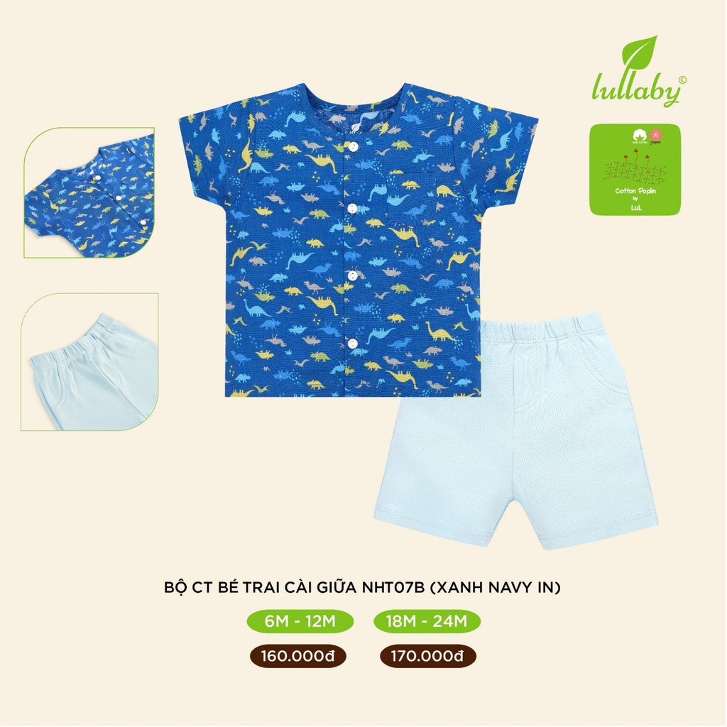 Bộ cộc tay cotton Poplin Lullaby cao cấp, bộ bé trai Lullaby new 2020