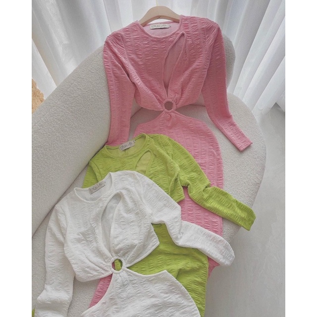 Đầm maxi khoen eo tay dài