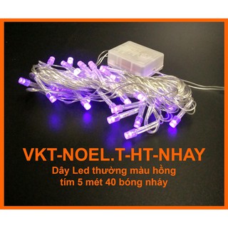 Dây LED thường màu hồng tím 5 mét 40 bóng nháy VKT-NOEL.T-HT-NHAY
