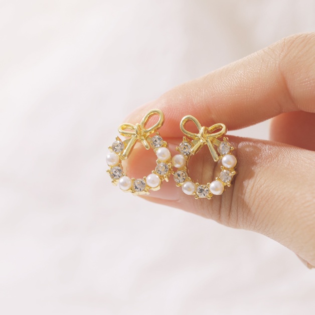 Bông tai nơ vòng đính hạt ngọc phong cách Hàn Quốc siêu xinh shop Phụ Kiện Tiên Tiên