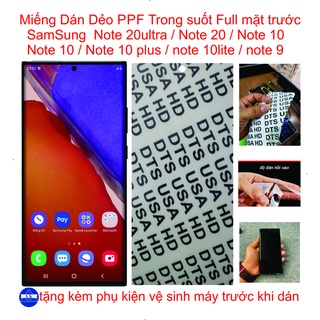 Miếng dán dẻo ppf full mặt trước samsung note 20ultra / note 20 / note 10 / note 10 plus / note 10lite / note 9...