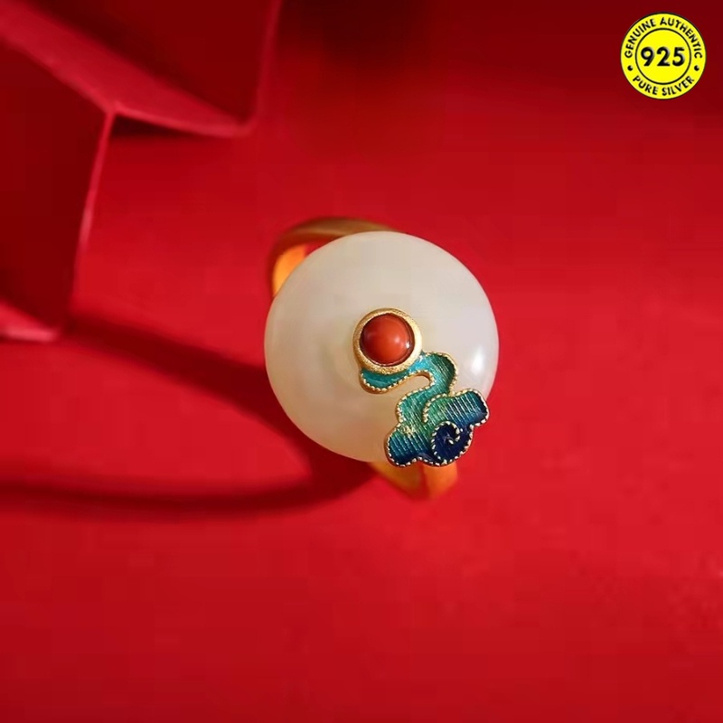 Nhẫn đá ngọc bích phong cách retro Trung Hoa cho nữ