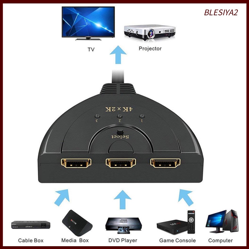 [BLESIYA2]HDMI Splitter 4Kx2K Switcher Splitter 3 in 1 Ports 4K HDMI Remote Switch