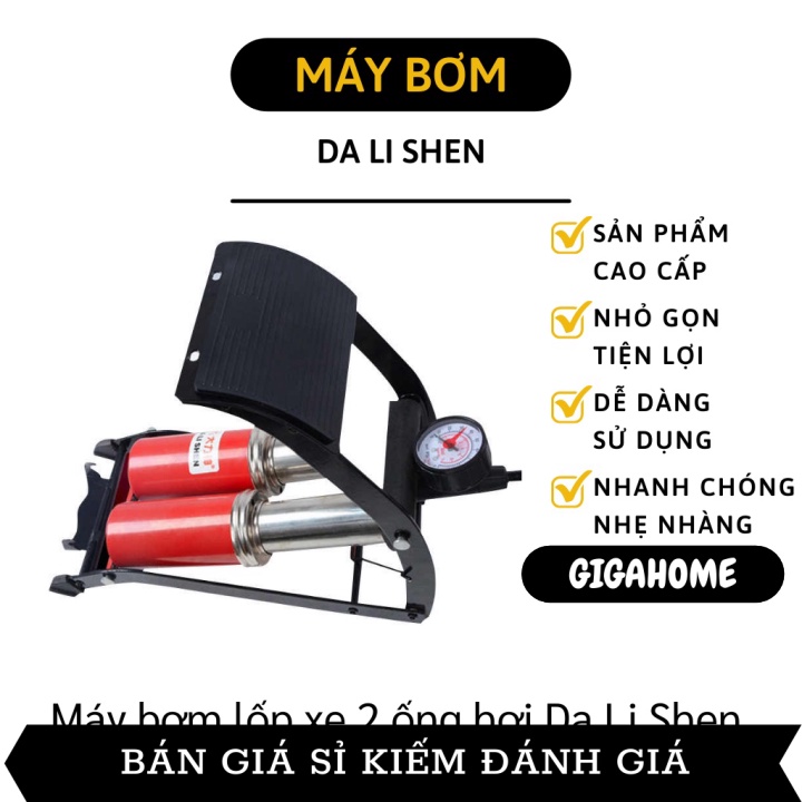 Bơm Xe Máy GIGAHOME Dụng Cụ Bơm Xe Lốp Ô Tô, Xe Đạp Đạp Chân 2 Ống, Có Đồng Hồ Đo Áp Suất 9250