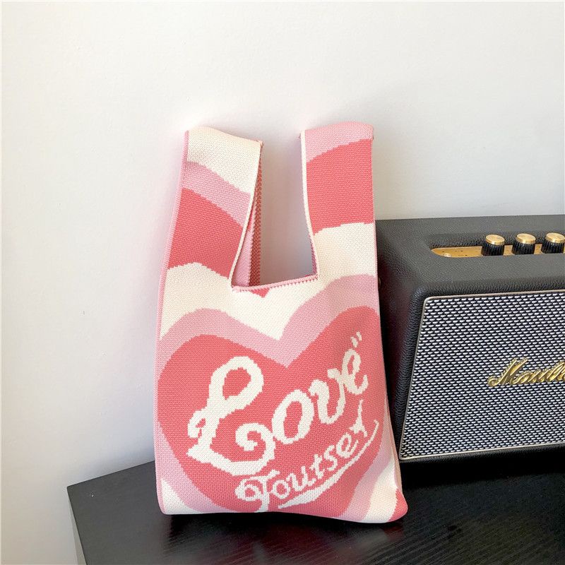 Túi Tote Đeo Dưới Cánh Tay Dệt Kim Thiết Kế Trái Tim Đôi Thời Trang Mùa Hè Hàng Mới 2022 Dành Cho Bạn Nữ