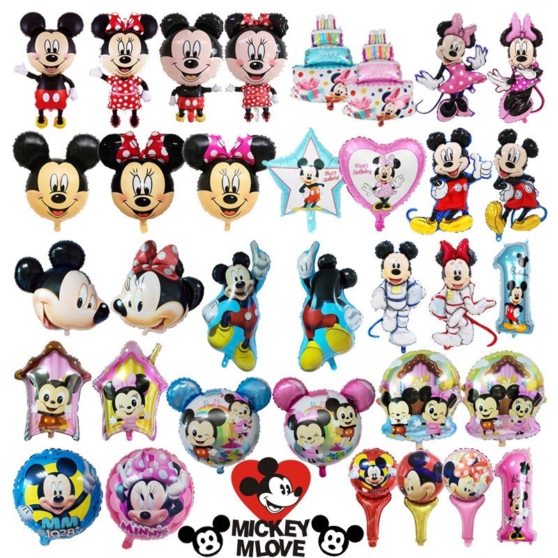 Bong Bóng Phim Nhôm Hình Chuột Mickey Minnie Disney Trang Trí Tiệc Sinh Nhật Đầu Tiên