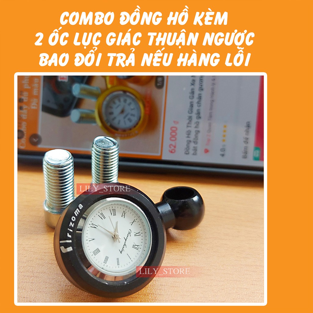 Đồng Hồ Gắn Chân Kính Xe Máy Chống Nước + Tặng Kèm Ốc 10 Ly Zen Thuận