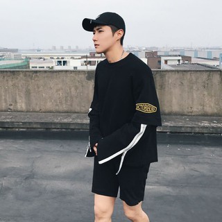 Áo thun tay dài phối zip ống tay - Đen