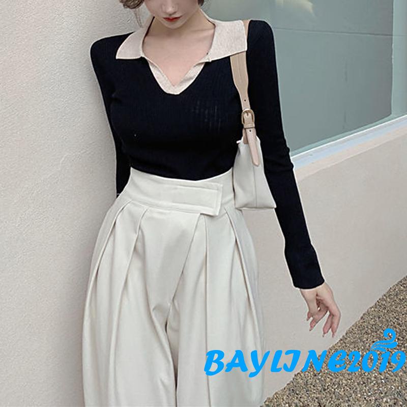 Áo dệt kim tay dài cổ chữ V thời trang cho nữ