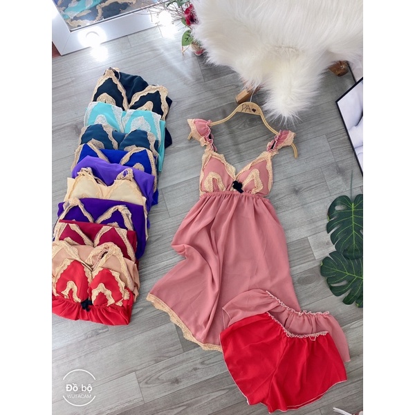 ❌ VÁY NGỦ❌ Đầm ngủ hai dây sexy có mút ngực tăng đơ điều chỉnh