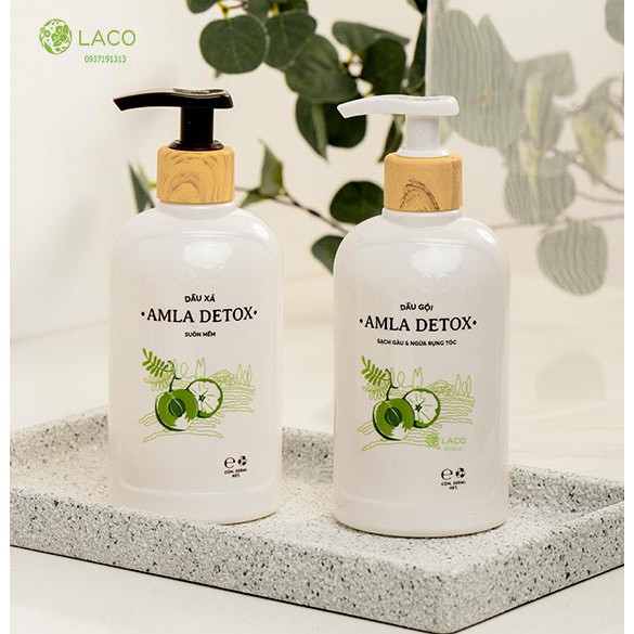 Dầu gội và dầu xả Amla Detox LACO 300ml công dụng ngăn r.ụng tóc, sạch gàu hết ngứa cho mái tóc suôn mềm