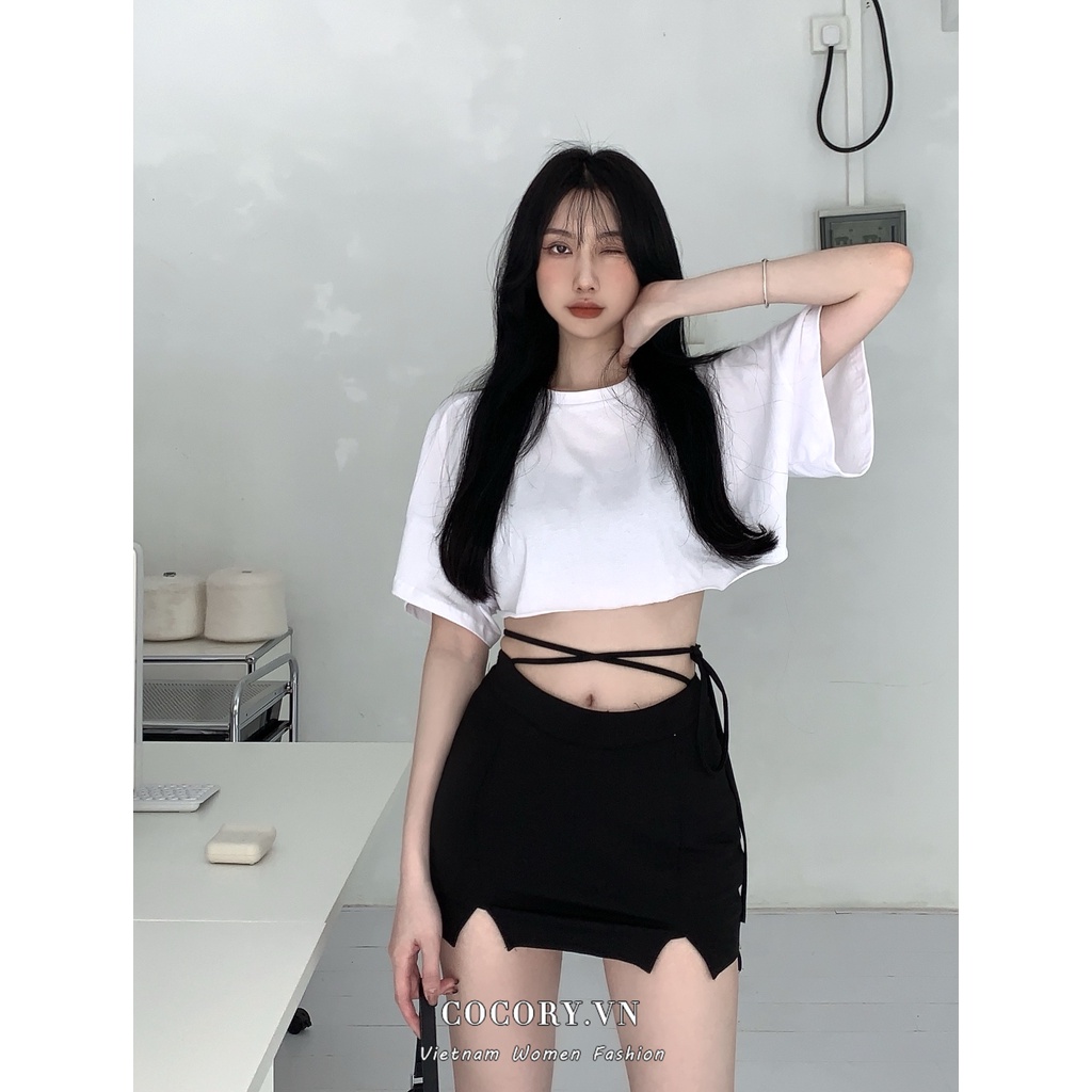 Cocory vn Set Áo Lửng Ngắn Tay + Chân Váy Xẻ Tà Thời Trang Dành Cho Nữ