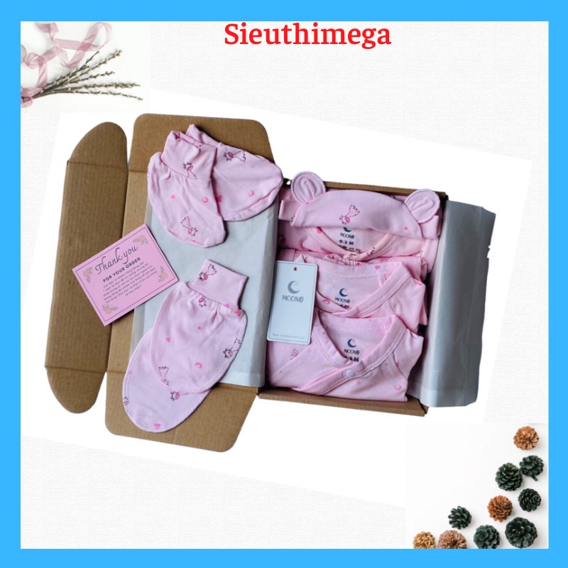 Set quà tặng đầy tháng bé sơ sinh thương hiệu Moon chất liệu petit (kèm hộp)