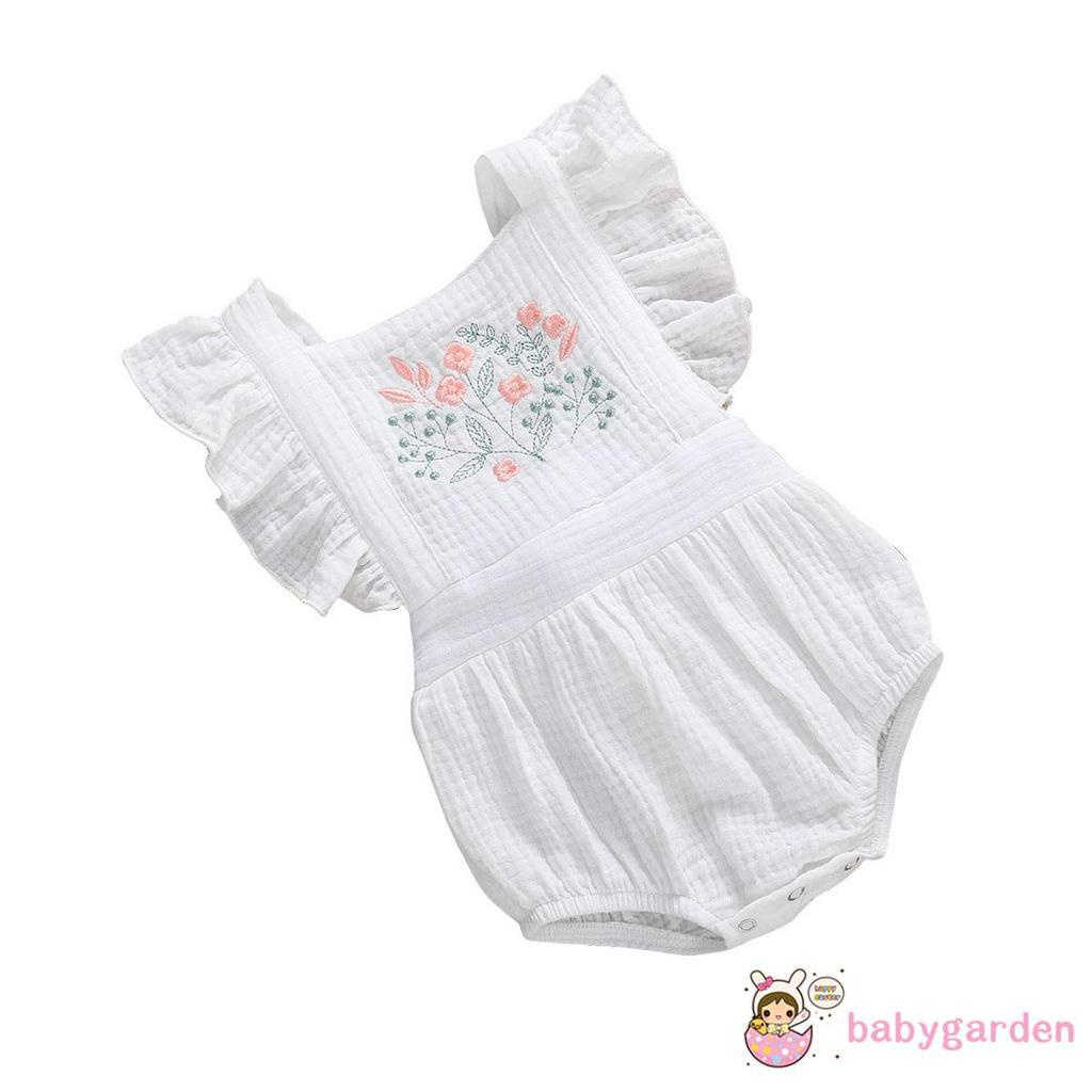 Jumpsuit Cotton Sát Nách Thêu Hoa Cho Bé Gái
