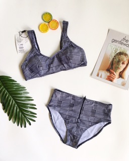 Bikini yếm thổ cẩm phối khoá kéo