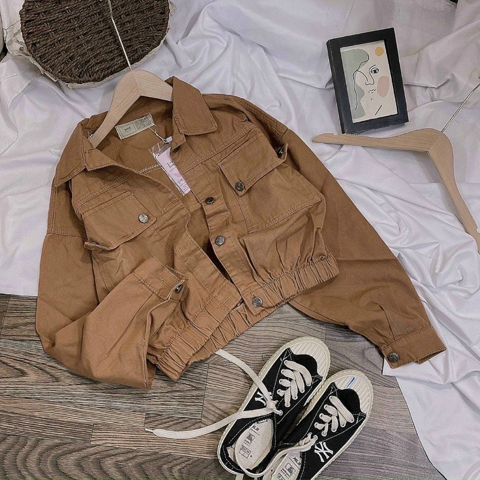 Áo khoác Nữ Kaki Croptop Vải Dày Kiểu Túi Hộp Vuông - Khoác Kaki Nữ Sang Chảnh Hiện Đại - SiBeau Fashion