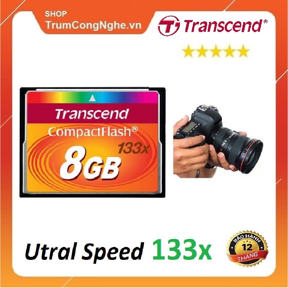 Thẻ nhớ CF Transcend CompactFlash 8GB 133x Speed dùng cho máy ảnh , máy CNC