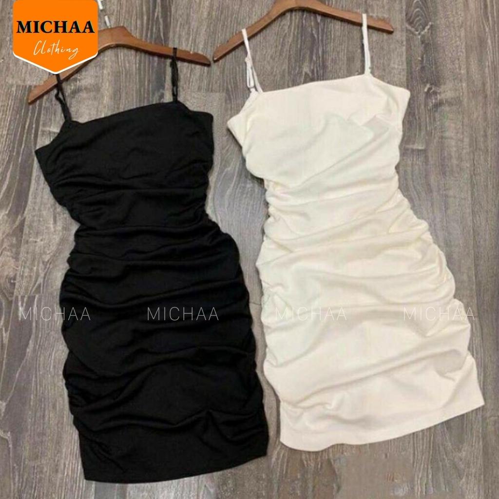 Đầm Váy Body 2 DÂY NHÚN Nữ Thun Cotton Kiểu Basic Ôm Gợi Cảm - MICHAA