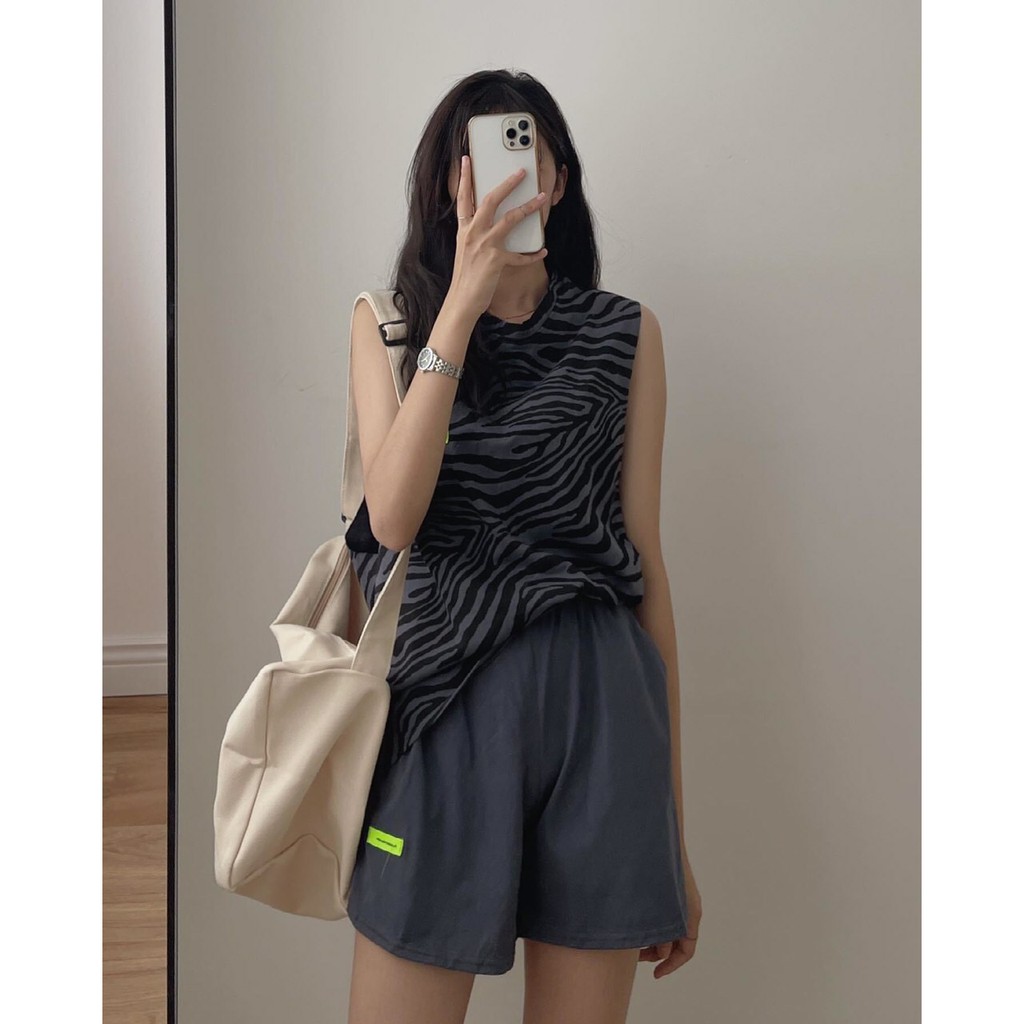 Set Tanktop Ngựa Vằn Form Rộng - Bộ áo thun ba lỗ oversize loang màu kèm quần short cạp chun ống rộng Ulzzang