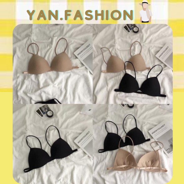 Áo Bra/Áo Ngực Su Trơn Không Gọng Đệm Tim Nâng Ngực Nhẹ Dây Mảnh Màu Đen Nude